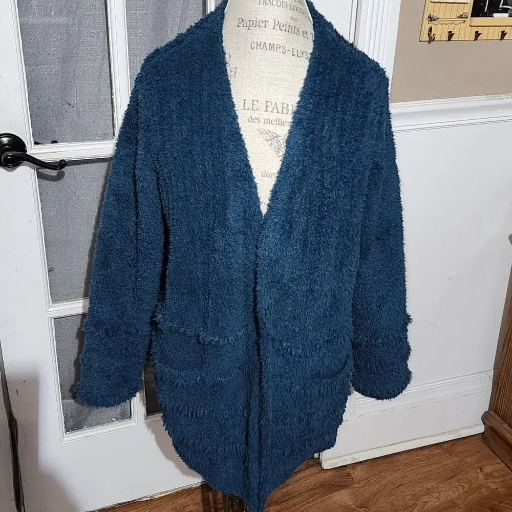 Barefoot Dreams Womens Dark Teal Cozychic Boardwalk Cardigan Sweater‎ Large